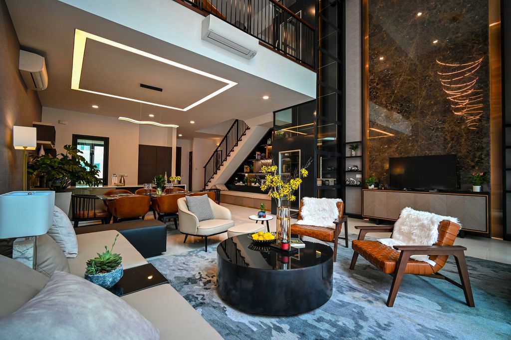 Chic living room with contemporary furniture and stylish decor, perfect for modern homes.